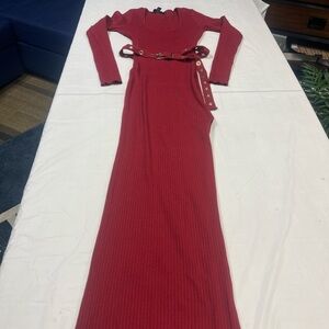 Red Burgundy Midi dress sleeve max with belt - size S
